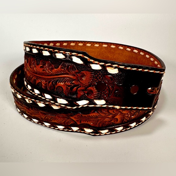 Tony Lama Other - Tony Lama Brown Leather Belt with Intricate Design 31.5” lenght NWOT